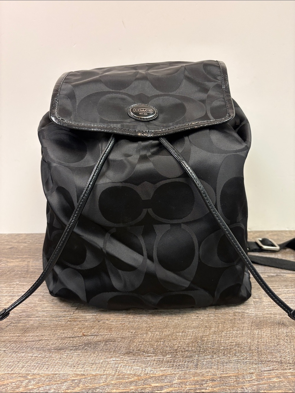 Coach Black Signature Drawstring Backpack F77350